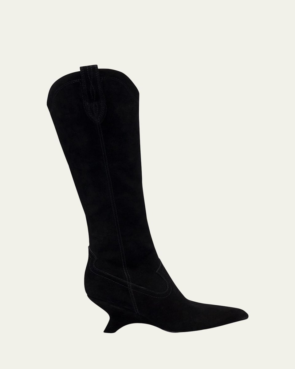 Shadow Suede Western Knee Boots